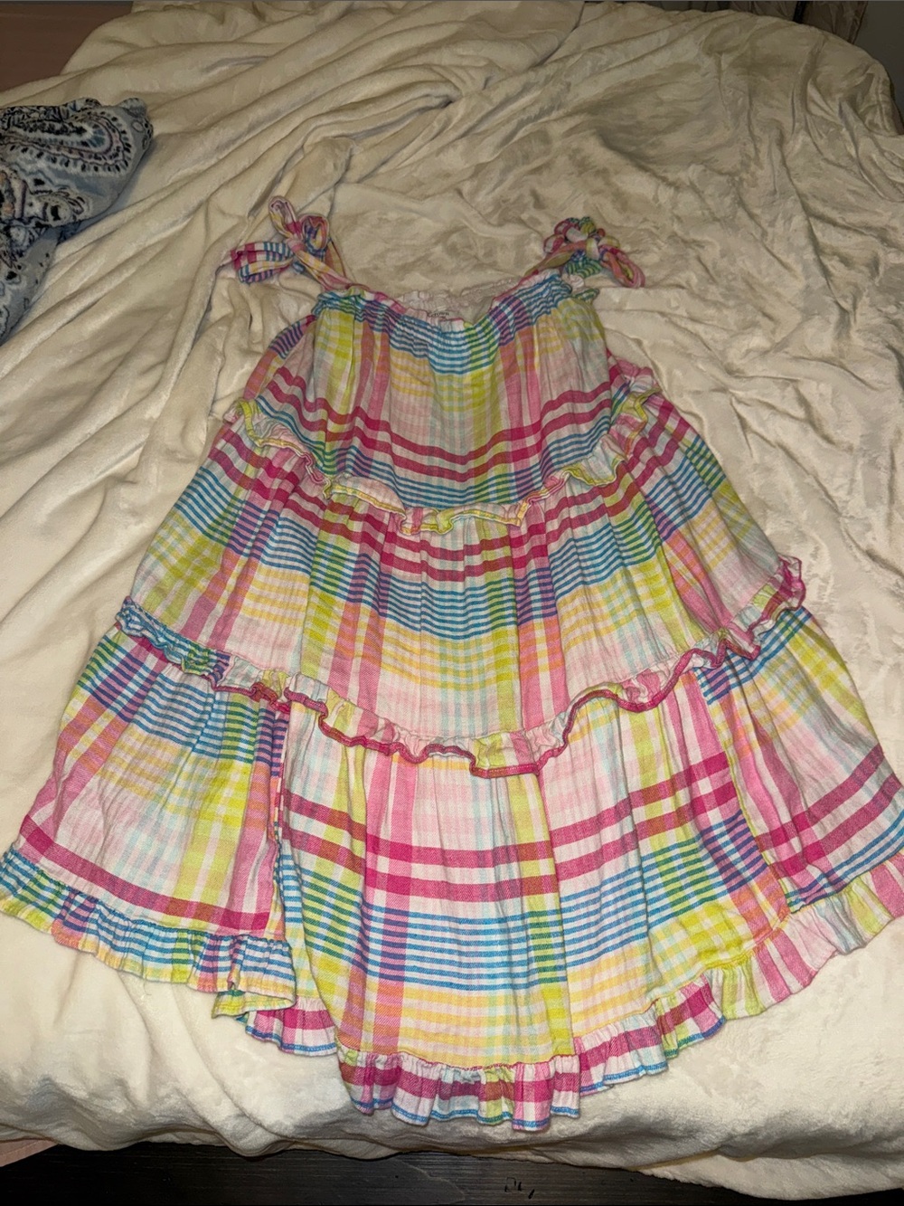 crown & ivy Pastel Plaid Ruffle Mini Dress